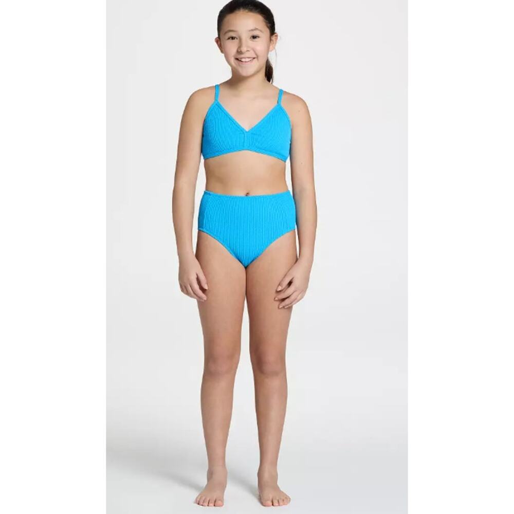 NWT DSG Girls' High Waisted Bikini Bottom - Aqua Blue - Size S MSRP $20